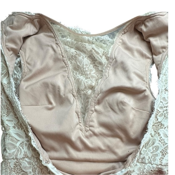 Betsy & Adam White/Blush Lace Peplum Illusion Sheath Dress Size 12 - Picture 8 of 12